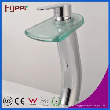 Fyeer High Arc Glas Ausguss Wasserfall Waschbecken Wasserhahn